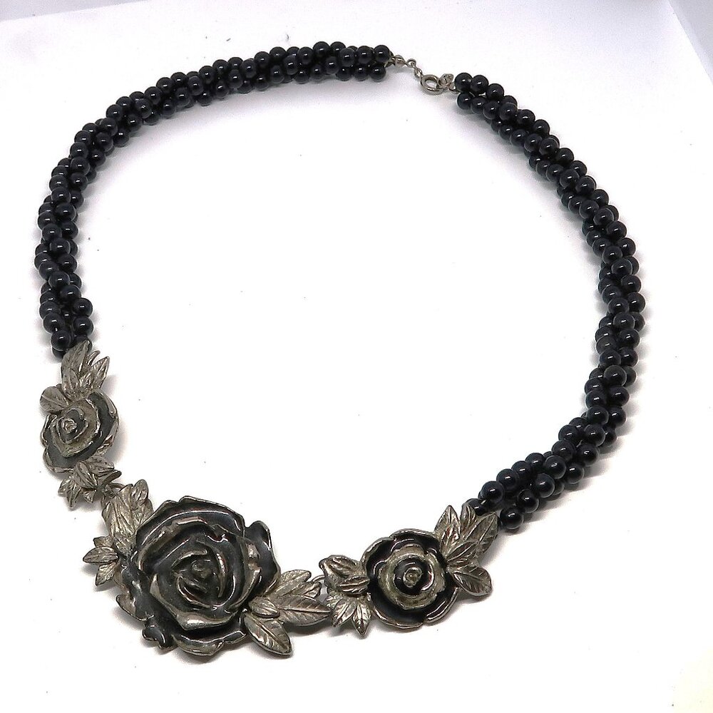 Vintage Black and Silver-Toned Necklace